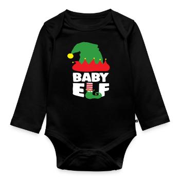 Funny Christmas Baby Elf Xmas Apparel - Organic Longsleeve Baby Bodysuit - black - Front