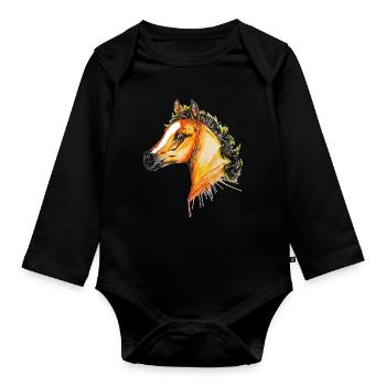 Cheval, poulain pur sang arabe - Body Bébé bio manches longues - noir - Devant