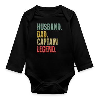 Sailing Vintage Retro Husband Dad - Organic Longsleeve Baby Bodysuit - black - Front