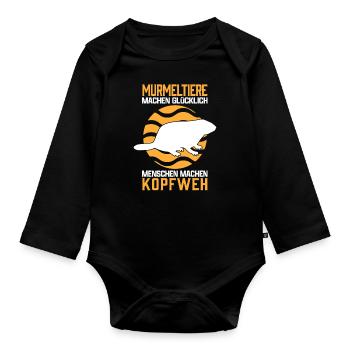 Murmeltier Kopfweh Erdhörnchen Nagetier Spruch - Baby Bio-Langarm-Body - Schwarz - Vorne