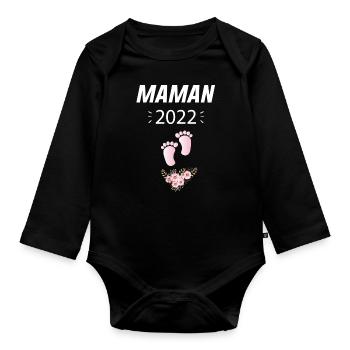 Annonce Grossesse Papa Cadeau Future Maman 2022 - Body Bébé bio manches longues - noir - Devant