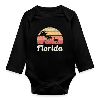 Florida Flamingo Palmen Surfen Sunset Strand - Baby Bio-Langarm-Body - Schwarz - Vorne