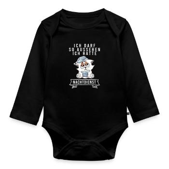 Ich Darf So Aussehen Ich Hatte Nachtdienst Katze - Baby Bio-Langarm-Body - Schwarz - Vorne