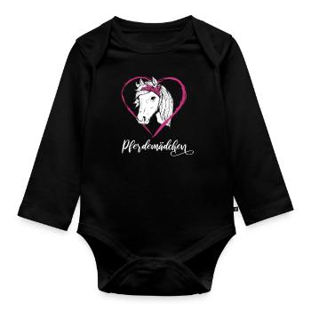 Pferdemädchen Pferde Herz Geschenkidee - Baby Bio-Langarm-Body - Schwarz - Vorne