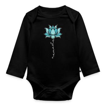 Yoga Namaste Yoga Meditation Geist Lotusblume - Baby Bio-Langarm-Body - Schwarz - Vorne