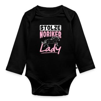 Stolze Noriker Lady Pferde Reiterin Noriker - Baby Bio-Langarm-Body - Schwarz - Vorne