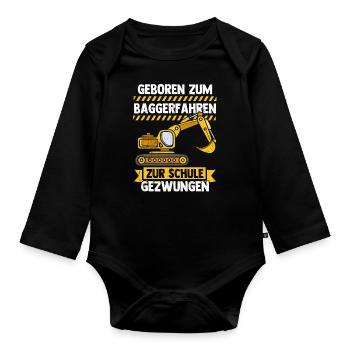 Bagger Tshirt Kinder Straßenbau Bau Bauarbeiter - Baby Bio-Langarm-Body - Schwarz - Vorne