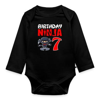 Birthday Ninja For Little Ninjas for their 7th Birthday - Organic Longsleeve Baby Bodysuit - black - Front