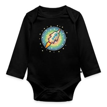 Rocket flies in space. Space travel as an astronaut - Organic Longsleeve Baby Bodysuit - black - Front