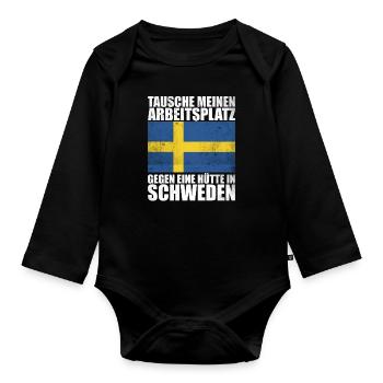 Tausche Arbeitsplatz gegen Hütte in Schweden - Baby Bio-Langarm-Body - Schwarz - Vorne