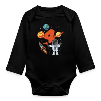 4 ans de missile astronaute 4e anniversaire - Body Bébé bio manches longues - noir - Devant