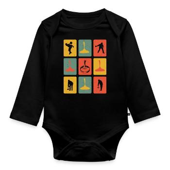 Curling Retro - Organic Longsleeve Baby Bodysuit - black - Front
