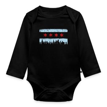 Chicago Skyline Drapeau Chicagoan Vêtements cadeau - Body Bébé bio manches longues - noir - Devant