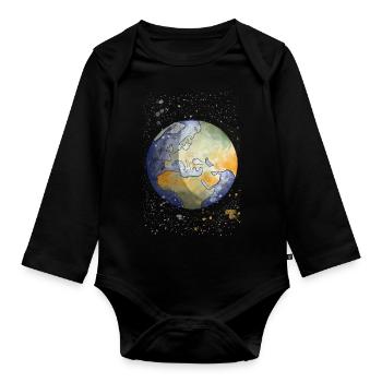 Globe d’illustration d’aquarelle - Body Bébé bio manches longues - noir - Devant