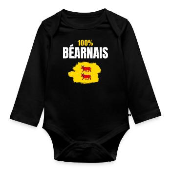 100 % bearnais - cadeau homme béarn - béarnais - Body Bébé bio manches longues - noir - Devant