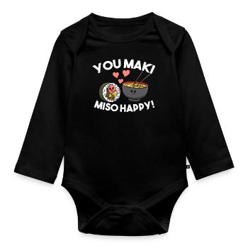 Sushi You Maki Miso Happy Kawaii Japan Noodle Soup - Baby Bio-Langarm-Body - Schwarz - Vorne