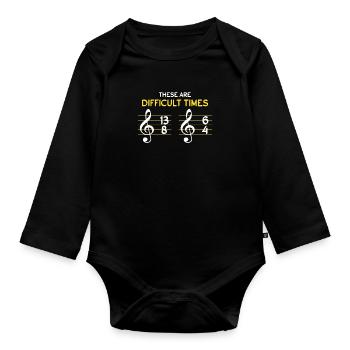 These Are Difficult Times Music Notes Music Note - Organic Longsleeve Baby Bodysuit - black - Front
