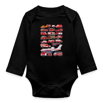 Fire Truck Firefighter Emergency Vehicles - Organic Longsleeve Baby Bodysuit - black - Front