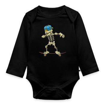 Dabbing Skeleton Skateboard - Baby Bio-Langarm-Body - Schwarz - Vorne
