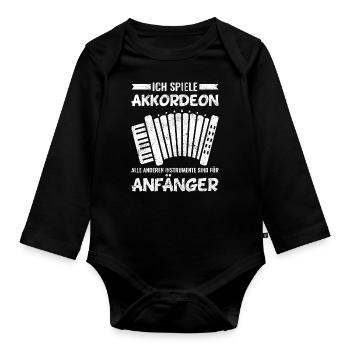 Ziehharmonika Akkordeon Musiker Sprüche - Baby Bio-Langarm-Body - Schwarz - Vorne