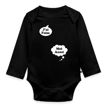 J'ai Faim Moi Aussi Cadeau Humour De Grossesse - Body Bébé bio manches longues - noir - Devant