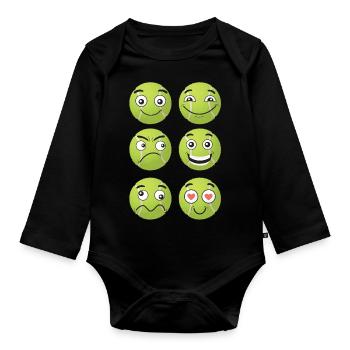 Tennis Comic Gesichter - Baby Bio-Langarm-Body - Schwarz - Vorne