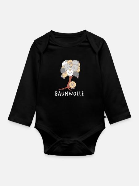 Baumwolle Schafe am Baum Schaf Wortspiel - Baby Bio-Langarm-Body - Schwarz