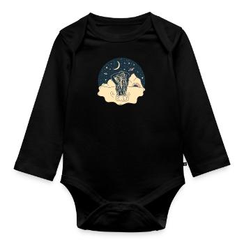 Nature, Sun, Moon, Stars, Sky, Water, Planet - Organic Longsleeve Baby Bodysuit - black - Front