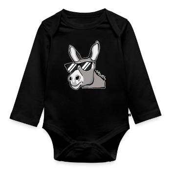 Esel Mit Sonnenbrille Hausesel Farm Tiere Geschenk - Baby Bio-Langarm-Body - Schwarz - Vorne