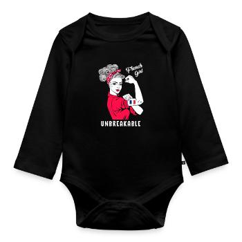 French Girl Unbreakable Femme française forte - Body Bébé bio manches longues - noir - Devant