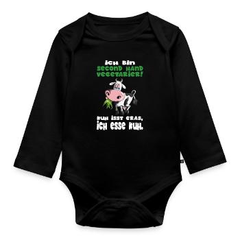 Ich bin second Hand Anti Vegetarier Kühe BBQ Steak - Baby Bio-Langarm-Body - Schwarz - Vorne