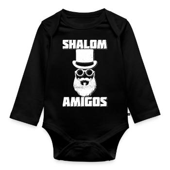 Shalom Amigos Drôle d’idée cadeau de rabbin juif - Body Bébé bio manches longues - noir - Devant