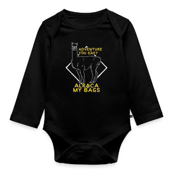 Lustiges Alpaka Abenteuer Reisegeschenk - Baby Bio-Langarm-Body - Schwarz - Vorne