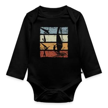 Windsurf Surfer Retro Vintage - Organic Longsleeve Baby Bodysuit - black - Front