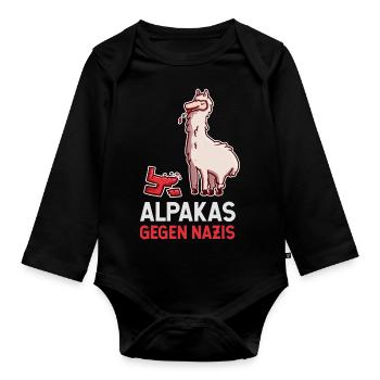 Alpakas gegen Nazis Anti-Rassismus Antifa BLM - Baby Bio-Langarm-Body - Schwarz - Vorne