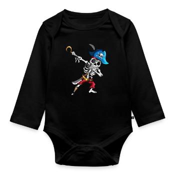 Dabbing Piraten Skelett Augenklappe Piratenschiff - Baby Bio-Langarm-Body - Schwarz - Vorne