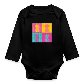 Pop Art Pineapple Hawaii - Organic Longsleeve Baby Bodysuit - black - Front