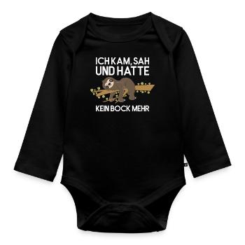 Fauler Faulenzer Relax Faultier Spruch Kein Bock - Baby Bio-Langarm-Body - Schwarz - Vorne
