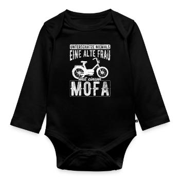 Unterschätze Nie Alte Frau Mit Mofa Moped Mofa - Baby Bio-Langarm-Body - Schwarz - Vorne