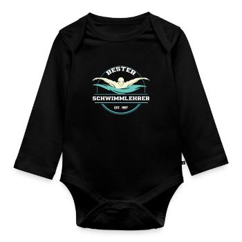 Bester Schwimmlehrer Schwimmen Schwimmtrainer - Baby Bio-Langarm-Body - Schwarz - Vorne