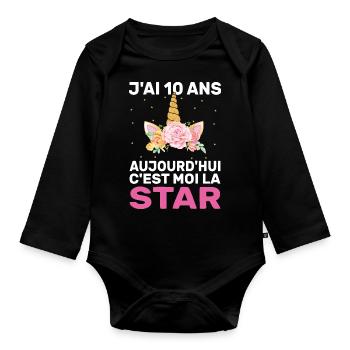 J'ai 10 Ans Aujourd'hui C'est Moi La Star Cadeau - Body Bébé bio manches longues - noir - Devant
