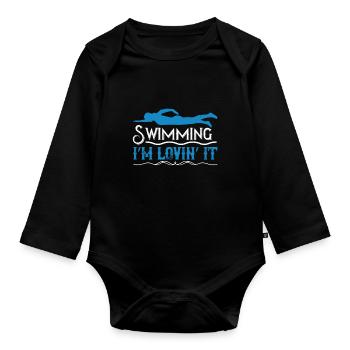Nager j’adore nager - Body Bébé bio manches longues - noir - Devant