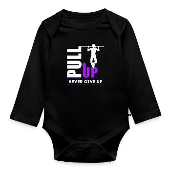 Pull Up Never Give Up Frauen Calisthenics - Baby Bio-Langarm-Body - Schwarz - Vorne