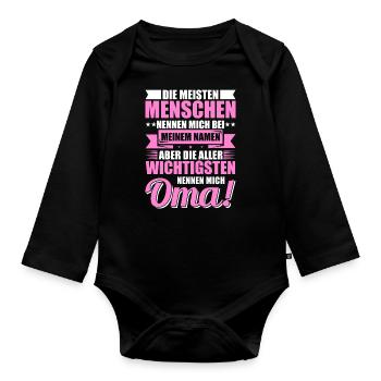 Lustige Oma Sprüche Geschenkideen - Baby Bio-Langarm-Body - Schwarz - Vorne