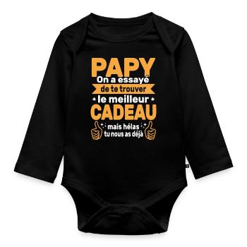 Cadeau Grand Père Papy Personnalisé Anniversaire - Body Bébé bio manches longues - noir - Devant