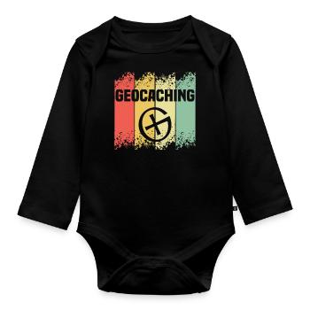 Rétro Geocaching Drôle de Géocache - Body Bébé bio manches longues - noir - Devant