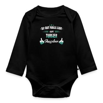 Turnen Turner Bodenturnen Geräteturnen Spruch - Baby Bio-Langarm-Body - Schwarz - Vorne