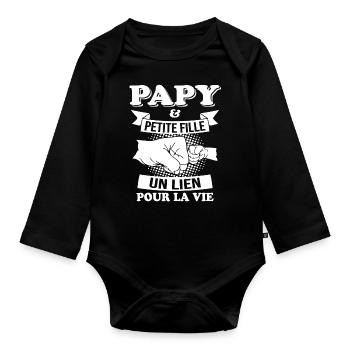 Papi Petite Fille grand père Papy Cadeau - Body Bébé bio manches longues - noir - Devant