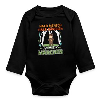 Süßer Teddybär - Halb Mensch Halb Bärchen - Baby Bio-Langarm-Body - Schwarz - Vorne