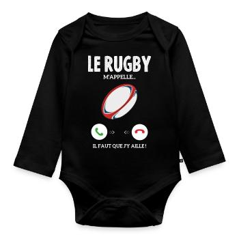 Le Rugby M'appelle Il Faut Que J'y Aille - Body Bébé bio manches longues - noir - Devant